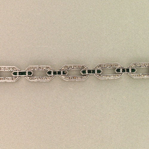 Art Deco Emerald Diamond Link Bracelet 1