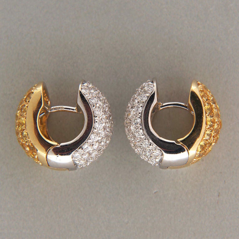 Gelb Saphir Diamant Weißgold Huggie Ohrringe Damen