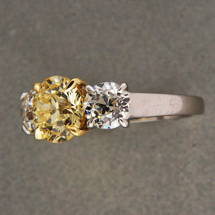 Women's Old European Cut Yellow Diamond Platinum Gold Ring