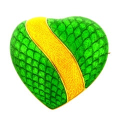 Tiffany & Co. Green Enamel Gold Heart Pin 6
