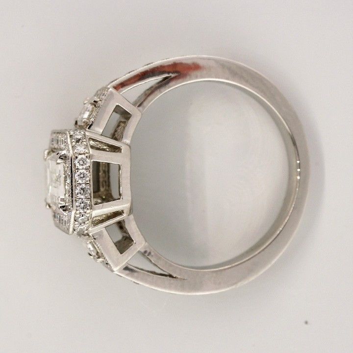 Art Deco Emerald Step Cut Diamond Engagement Halo Ring