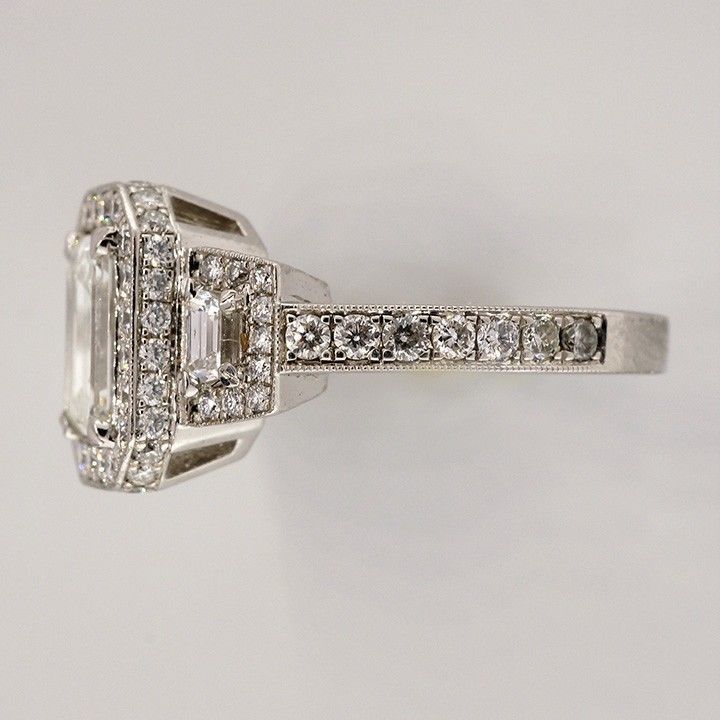 Women's Emerald Step Cut Diamond Engagement Halo Ring