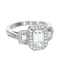 Emerald Step Cut Diamond Engagement Halo Ring