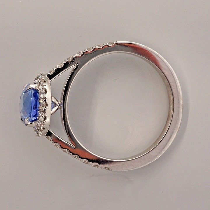 Art Deco European Cut Oval Sapphire Diamond Halo Ring