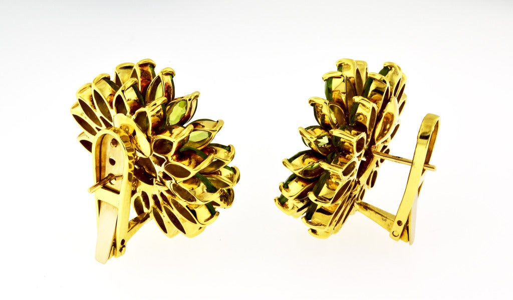 Marquise Peridot Diamond  Flower Earrings