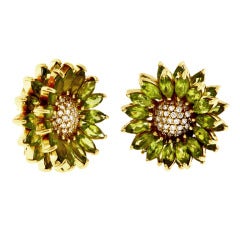 Antique Marquise Peridot Diamond  Flower Earrings
