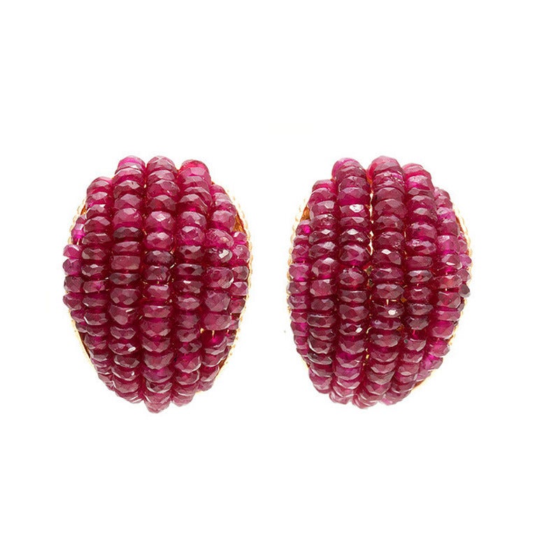 Ruby Faceted Bead Clip Post Earrings