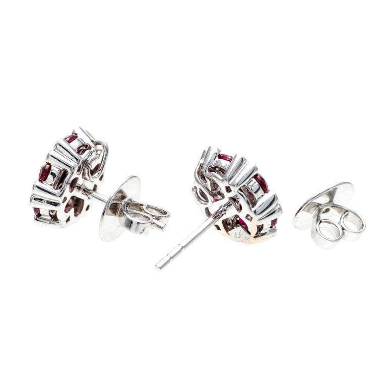 Red Ruby Diamond White Gold Earrings