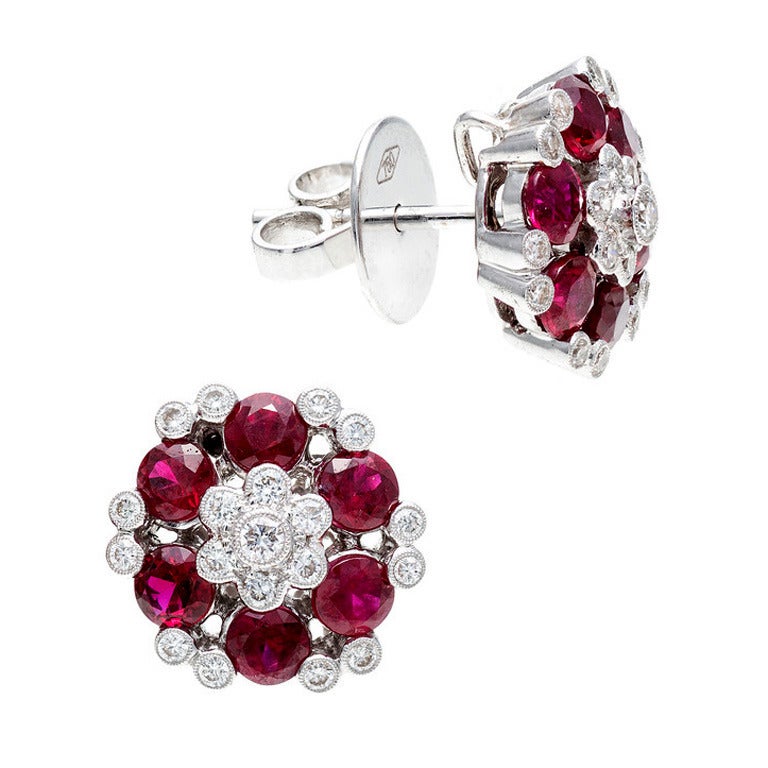 Red Ruby Diamond White Gold Earrings At 1stdibs