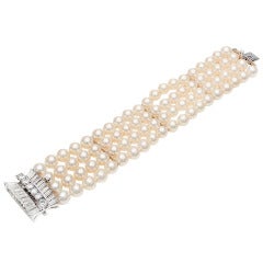 Four Row 7mm Cultured Pearl Diamond Bracelet