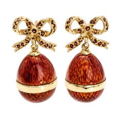Bow and Egg Shaped Enamel Garnet Earrings