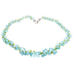 Blue Topaz Peridot Briolette Gold Necklace 11