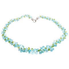 Blue Topaz Peridot Briolette Gold Necklace