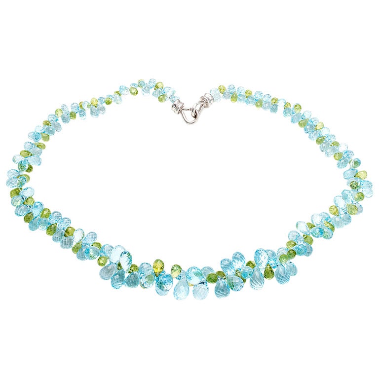 Blue Topaz Peridot Briolette Gold Necklace