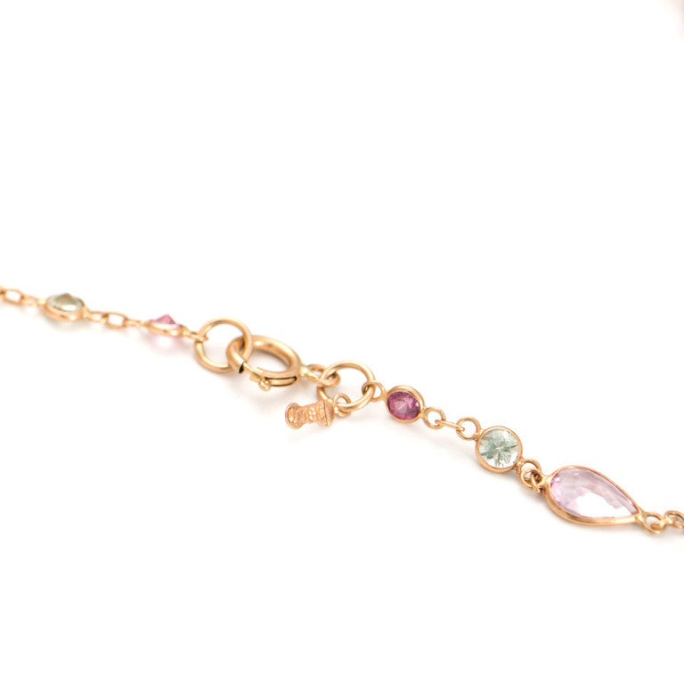 Pink And Light Yellow Sapphire Chain Necklace In Good Condition In Stamford, CT