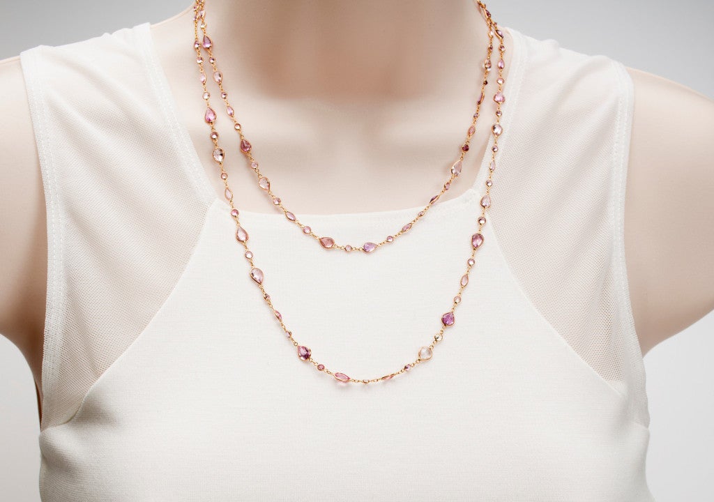 Women's Pink And Light Yellow Sapphire Chain Necklace