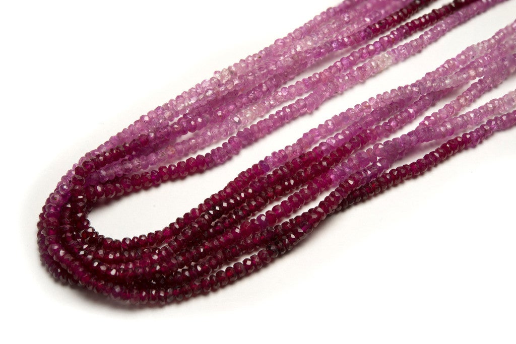 GIA-zertifizierte sechsreihige Perlenkette aus echtem Rubin und rosa Saphir (Rundschliff) im Angebot