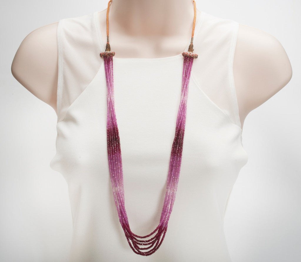 GIA-zertifizierte sechsreihige Perlenkette aus echtem Rubin und rosa Saphir im Zustand „Hervorragend“ im Angebot in Stamford, CT