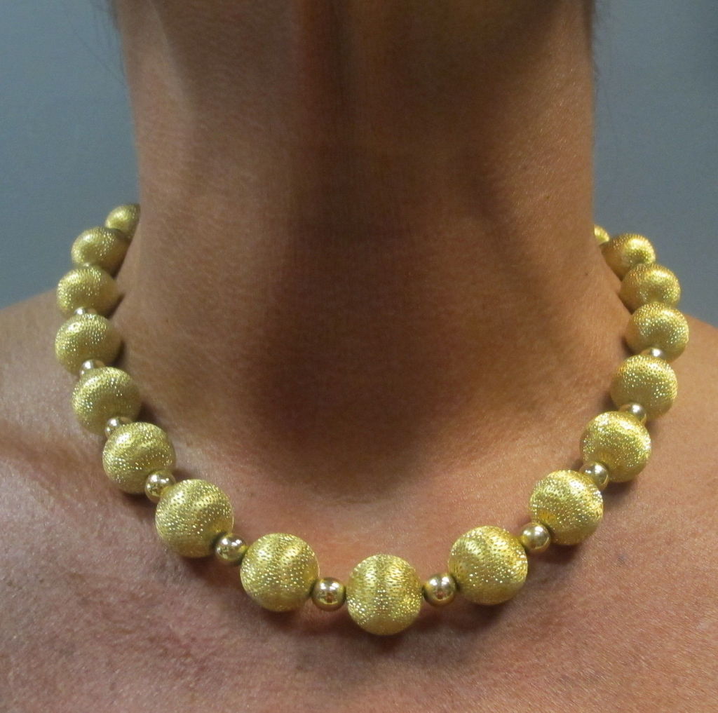 Yellow Gold Bead Necklace at 1stdibs
