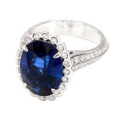 GIA Certified 6.48 Carat Oval Blue Sapphire Diamond Halo Platinum Ring 6