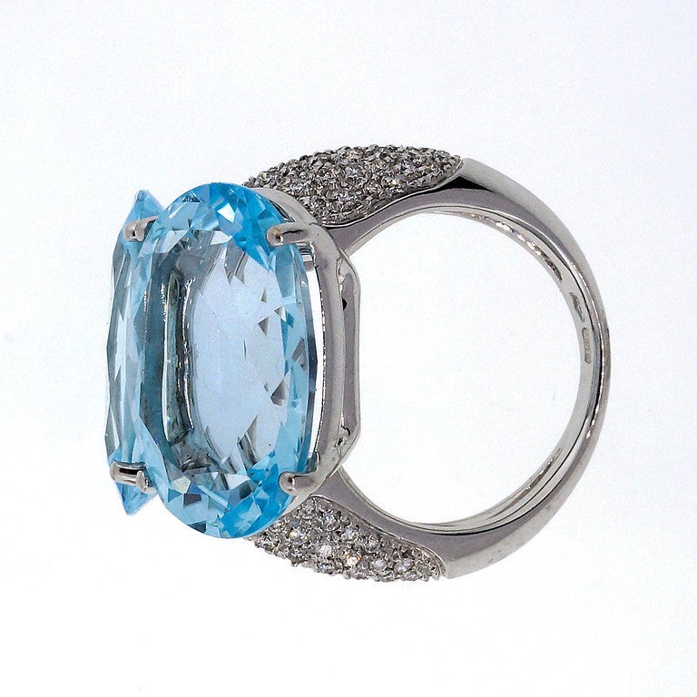 Antonini Panama Double Aquamarine Diamond Gold Ring For Sale at 1stdibs