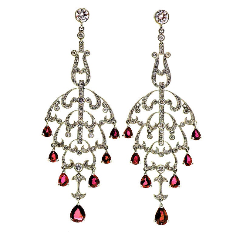 Natural Ruby Diamond Chandelier Dangle Earrings For Sale at 1stdibs