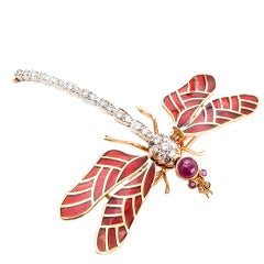 Enamel Ruby Diamond Dragonfly Pin