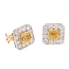 Vintage Peter Suchy 2.17 Carat Yellow White Diamond Halo Gold Octagon Earrings