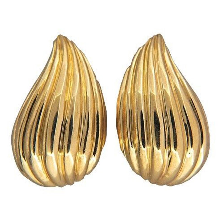 Tiffany & Co. Gold Tear Drop Clip Post Earrings