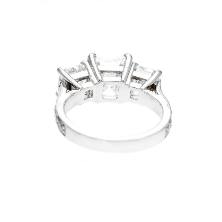 Art Deco Asscher Cut Three Stone Diamond Platinum Ring