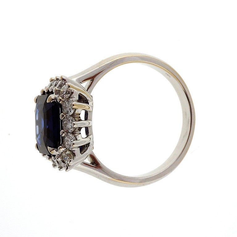 Women's Asscher Royal Blue Sapphire Diamond Ring c1950