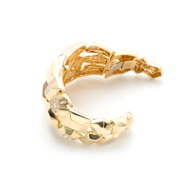 Round Cut Mimi So Jackson 4.37 Carat Diamond Whimsical Gold Bangle Bracelet