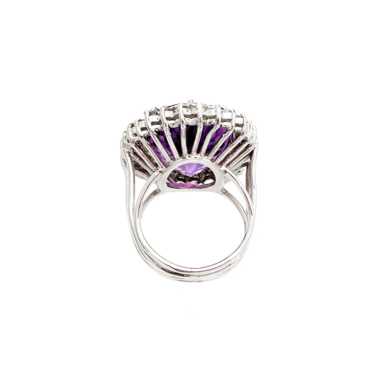 1950s Oval Amethyst Diamond Halo Handmade Wire Platinum Ring In Good Condition In Stamford, CT