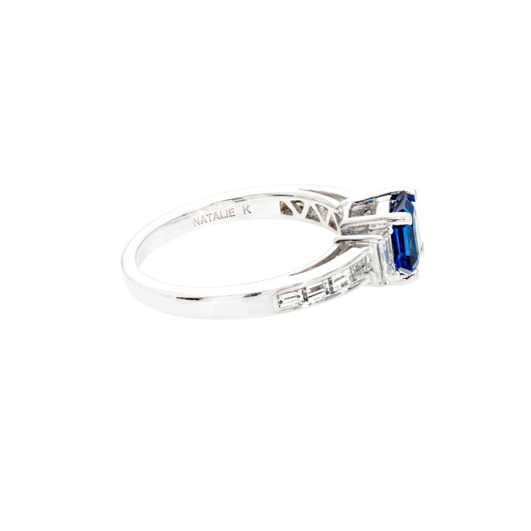 Baguette Cut Natalie K Sapphire Diamond Gold Ring For Sale