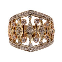 Parviz Diamond Three Color Gold Wide Band Ring 5