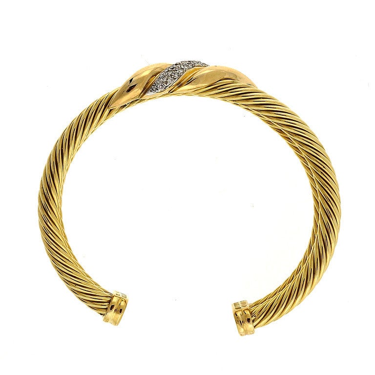 David Yurman Zweireihiges Diamant-Kabel-Gold-Armband im Zustand „Gut“ in Stamford, CT