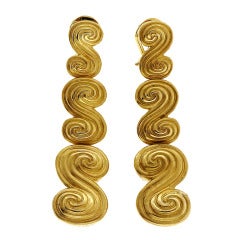 Tiffany & Co. Three-Section Long Swirl Gold Dangle Earrings 3