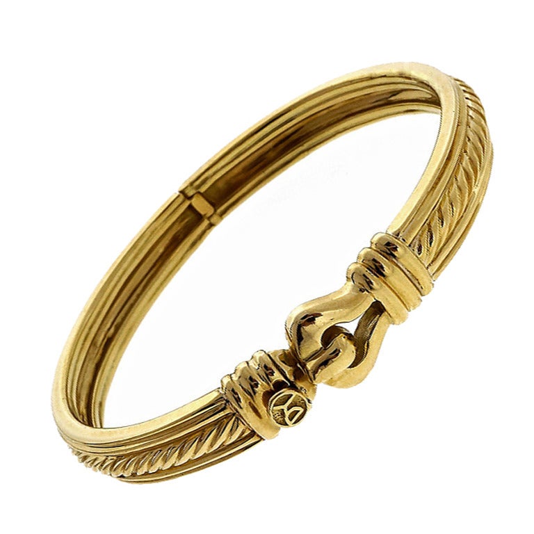 David Yurman 18 Karat Yellow Gold Cable Bracelet For At 1stdibs David Yurman Hinged Cable Gold Bangle Bracelet
