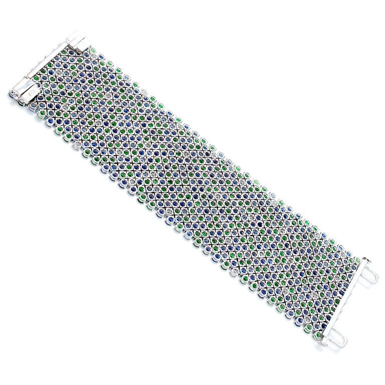 Ultra Wide Blue Ocean Gemstone Flex Bracelet