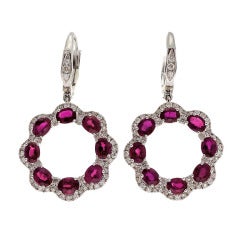 Oval Ruby Diamond Gold Dangle Earrings 12