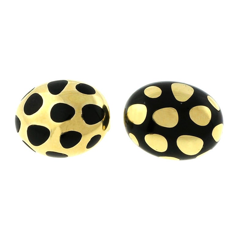 Tiffany & Co. Black Jade Polka Dot Clip Post Style Earrings