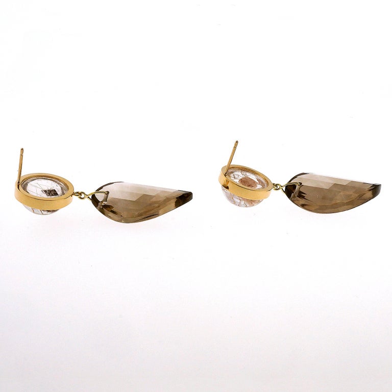 Peter Suchy Manifestor Quartz Gold Dangle Earrings In Good Condition For Sale In Stamford, CT