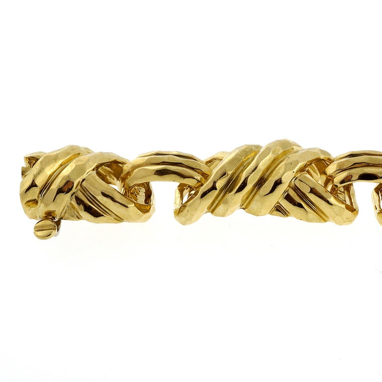 Henry Dunay Swirl Link Faceted Gold Bracelet In Excellent Condition In Stamford, CT