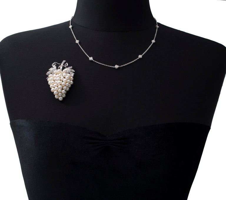 Large Pearl Diamond Grape Leaf Gold Pendant Necklace 5