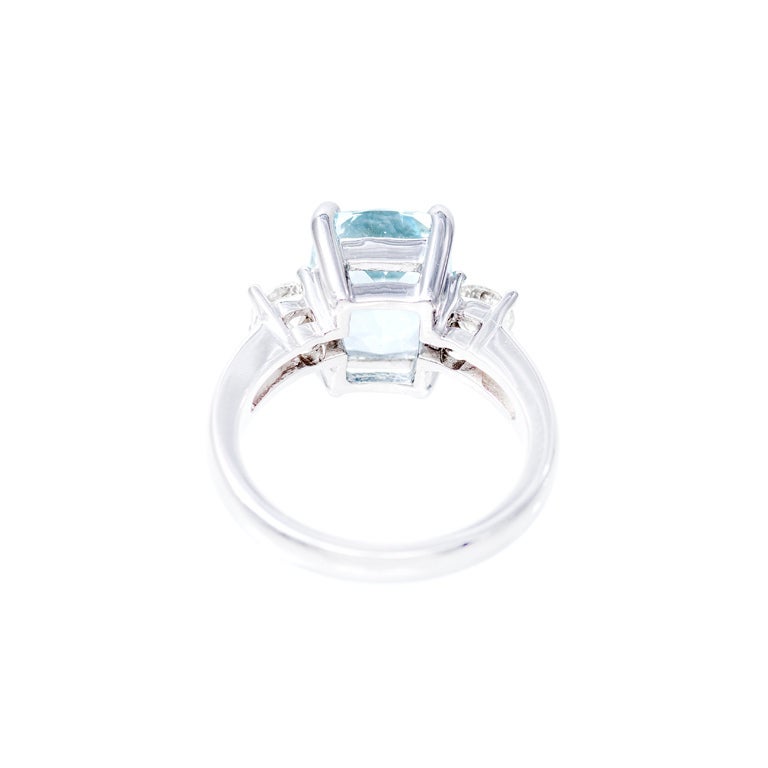 Bright Blue Aqua Diamond Gold Three-Stone Engagement Ring For Sale at ...