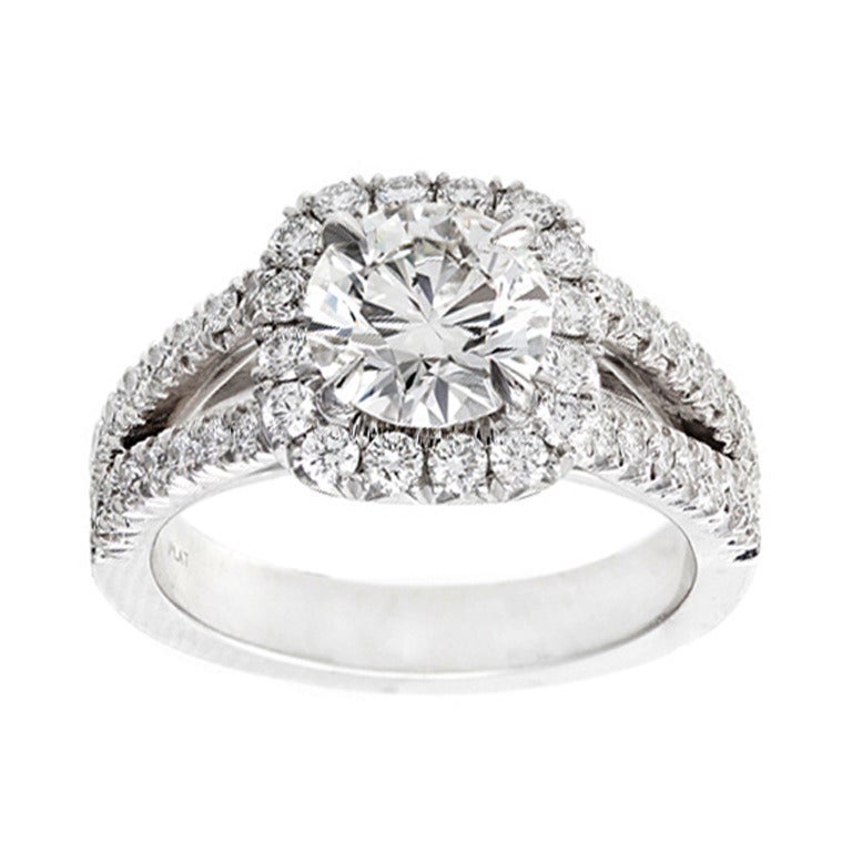 Peter Suchy 1.56 Carat Diamond Halo Platinum Split Shank Engagement Ring