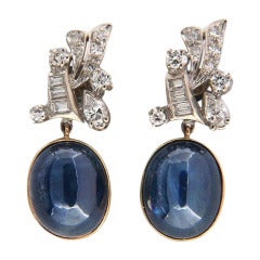 Cabochon Sapphire And Diamond Gold Dangle Earrings