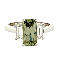 Yellow Green Octagonal Sapphire Diamond Platinum Ring