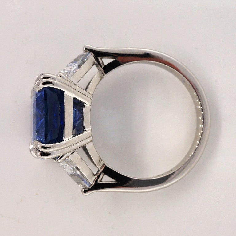 Women's Asscher Cut Natural Sapphire Diamond Platinum Ring