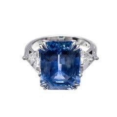 Asscher Cut Natural Sapphire Diamond Platinum Ring